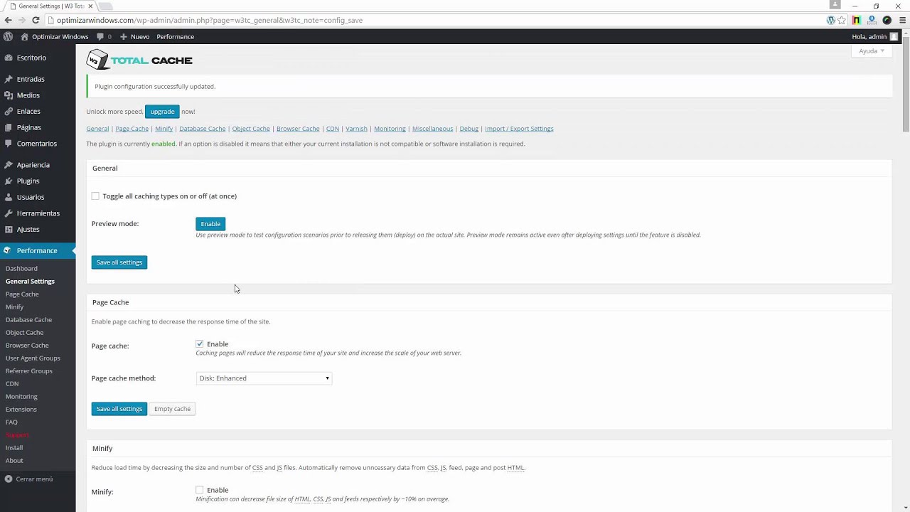 Cómo configurar W3 Total Cache en Wordpress