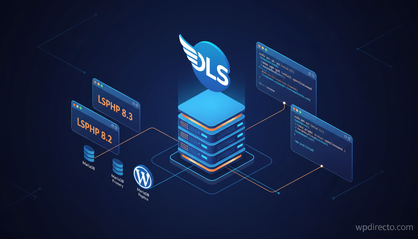 Pila tecnica de OpenLiteSpeed con LSPHP, MariaDB y WordPress utilizada por WPTangToc OLS