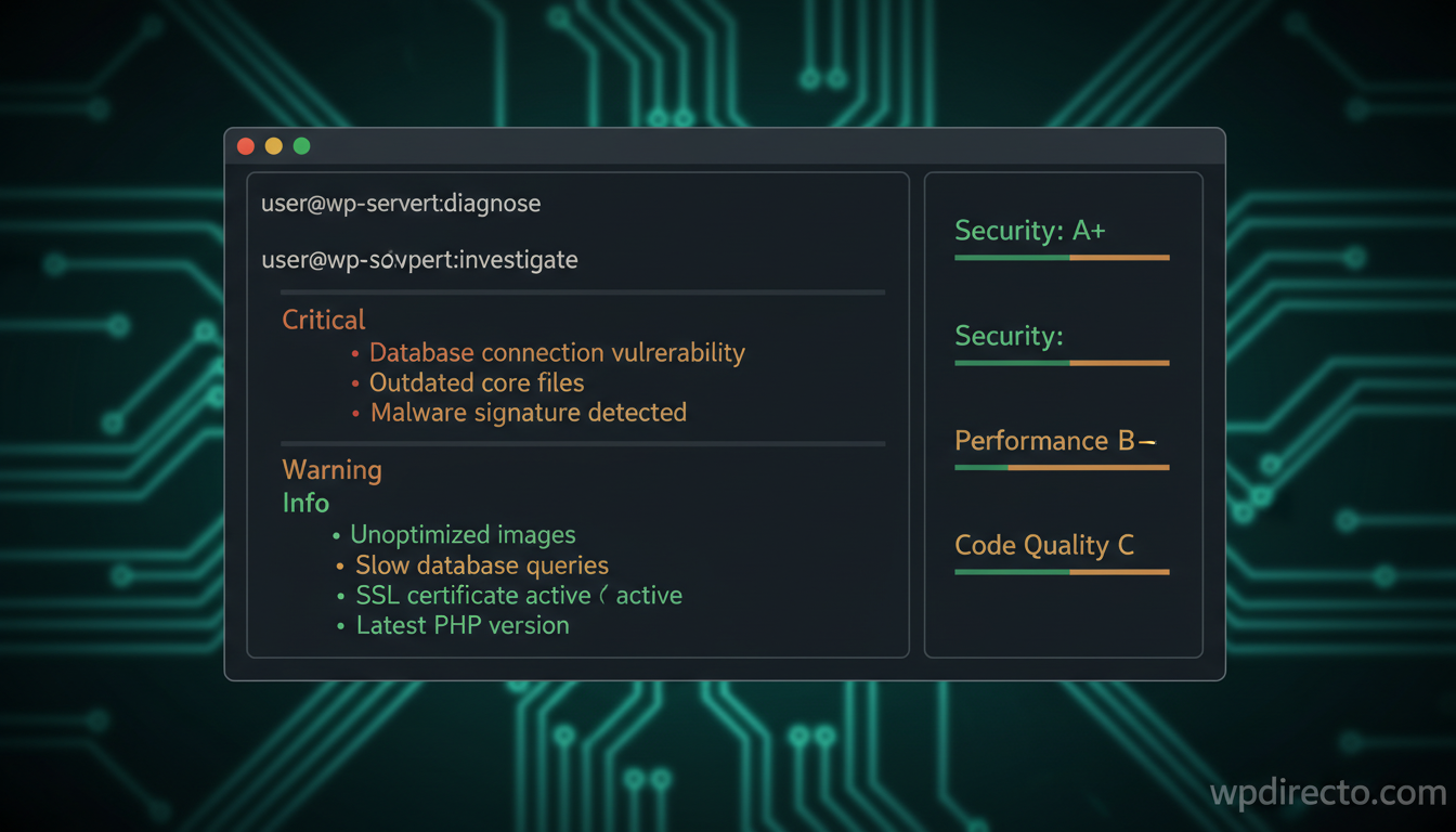 Diagnostico estructurado de WordPress con skills de seguridad, rendimiento y calidad de codigo